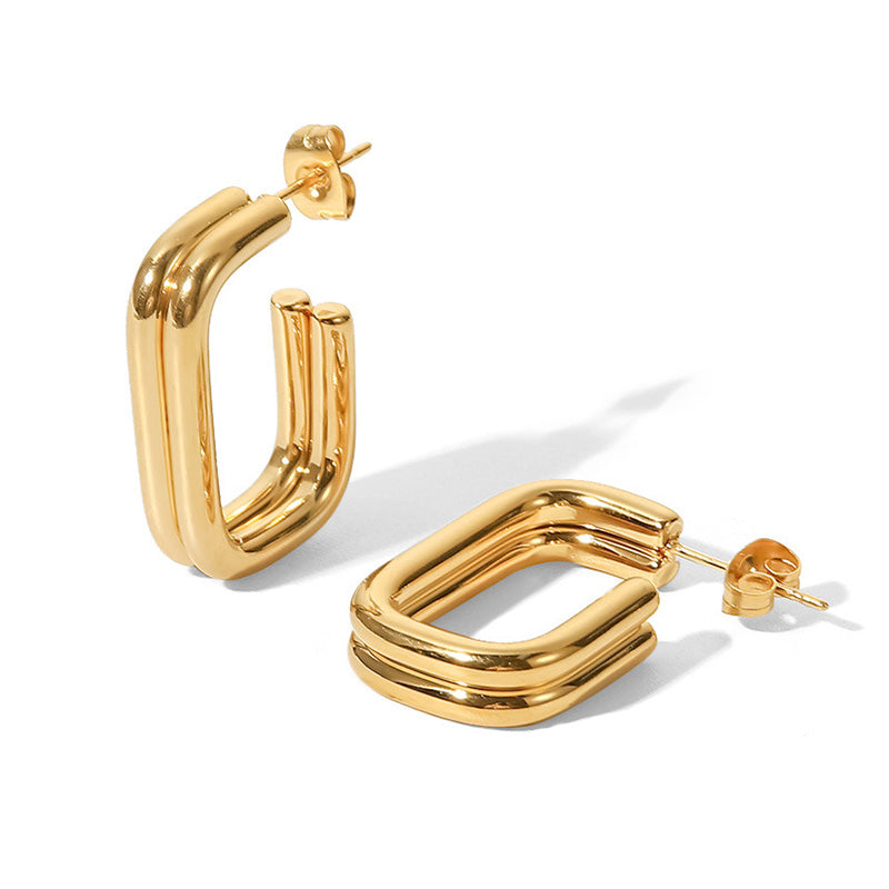 1 Pair Retro Classic Style C Shape Plating Stainless Steel 18k Gold Plated Ear Studs
