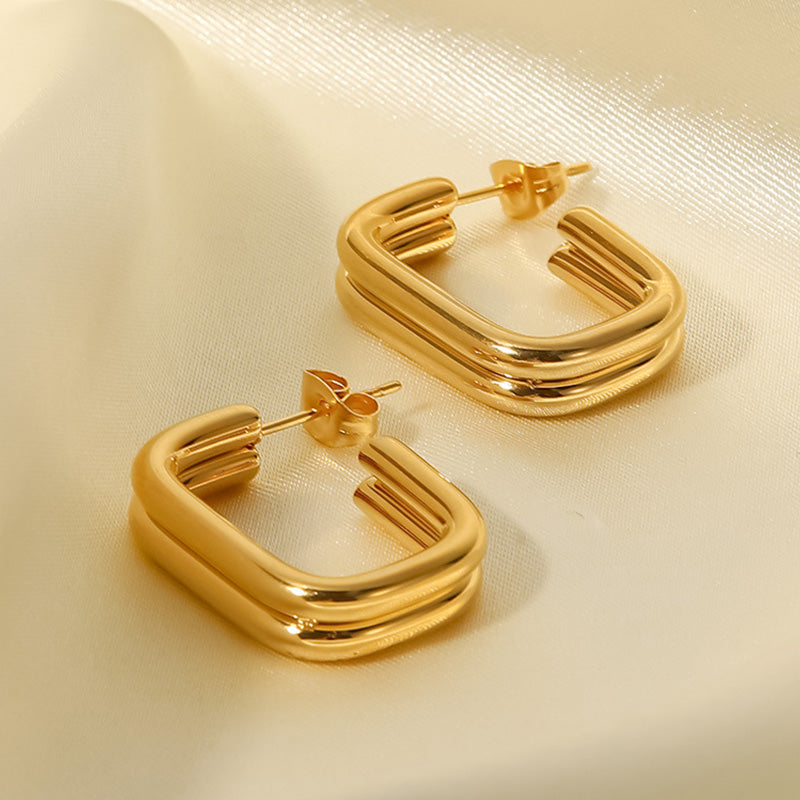 1 Pair Retro Classic Style C Shape Plating Stainless Steel 18k Gold Plated Ear Studs