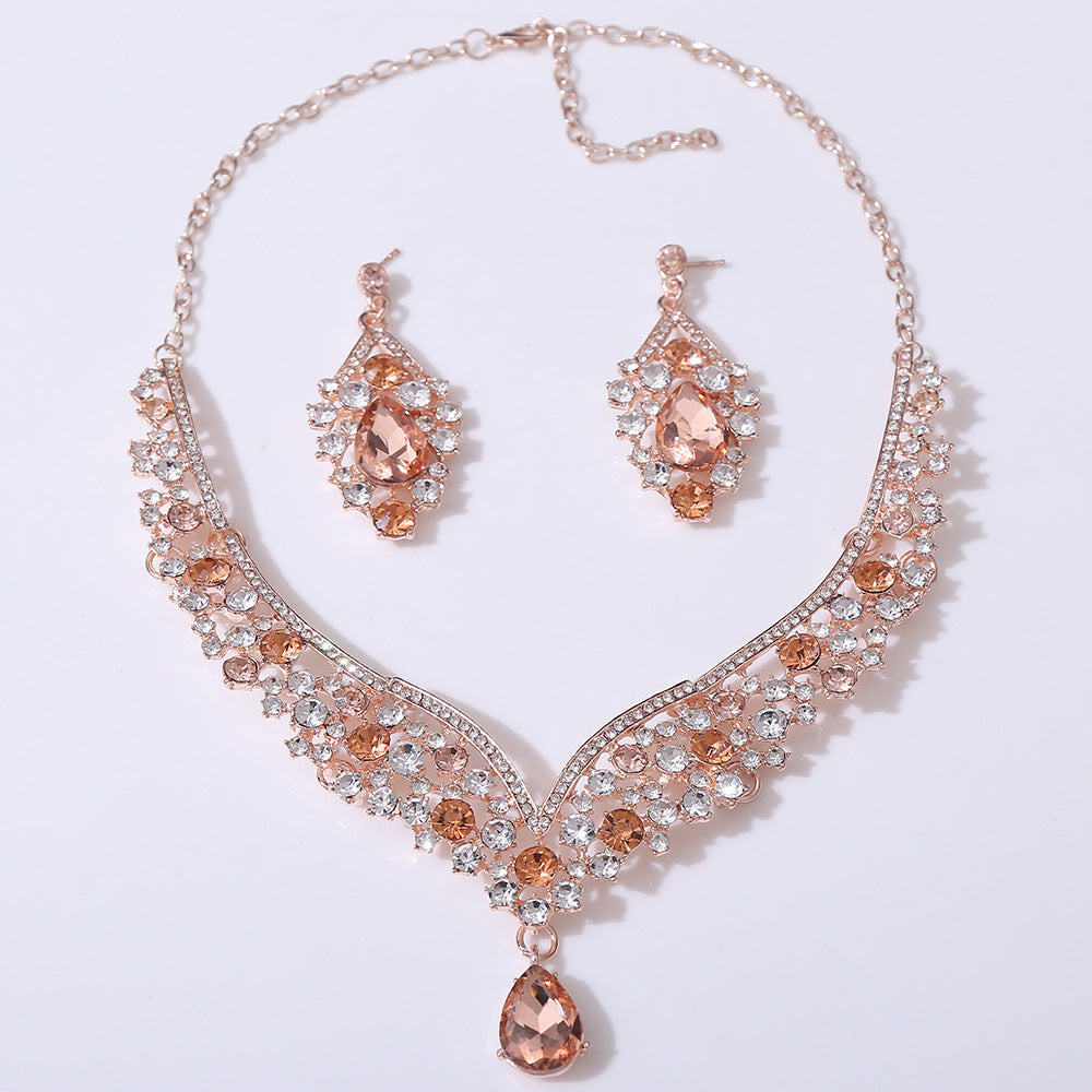 1 Set Elegant Water Droplets Alloy Rhinestone Women's Earrings Necklace