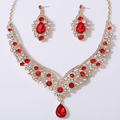 1 Set Elegant Water Droplets Alloy Rhinestone Women's Earrings Necklace