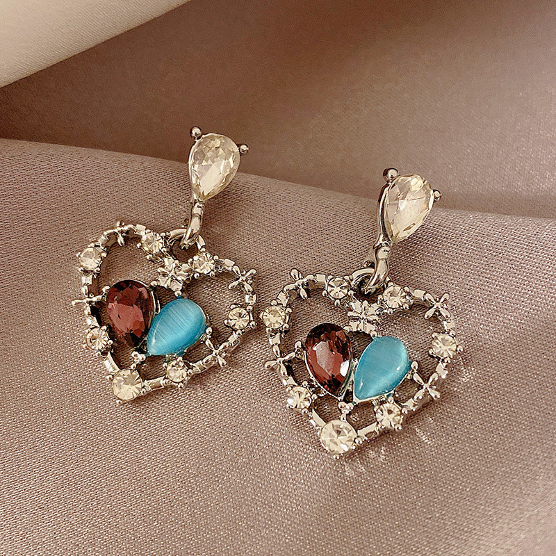 Baroque Style Vacation Simple Style Heart Shape Alloy Inlay Opal Silver Plated Women's Drop Earrings