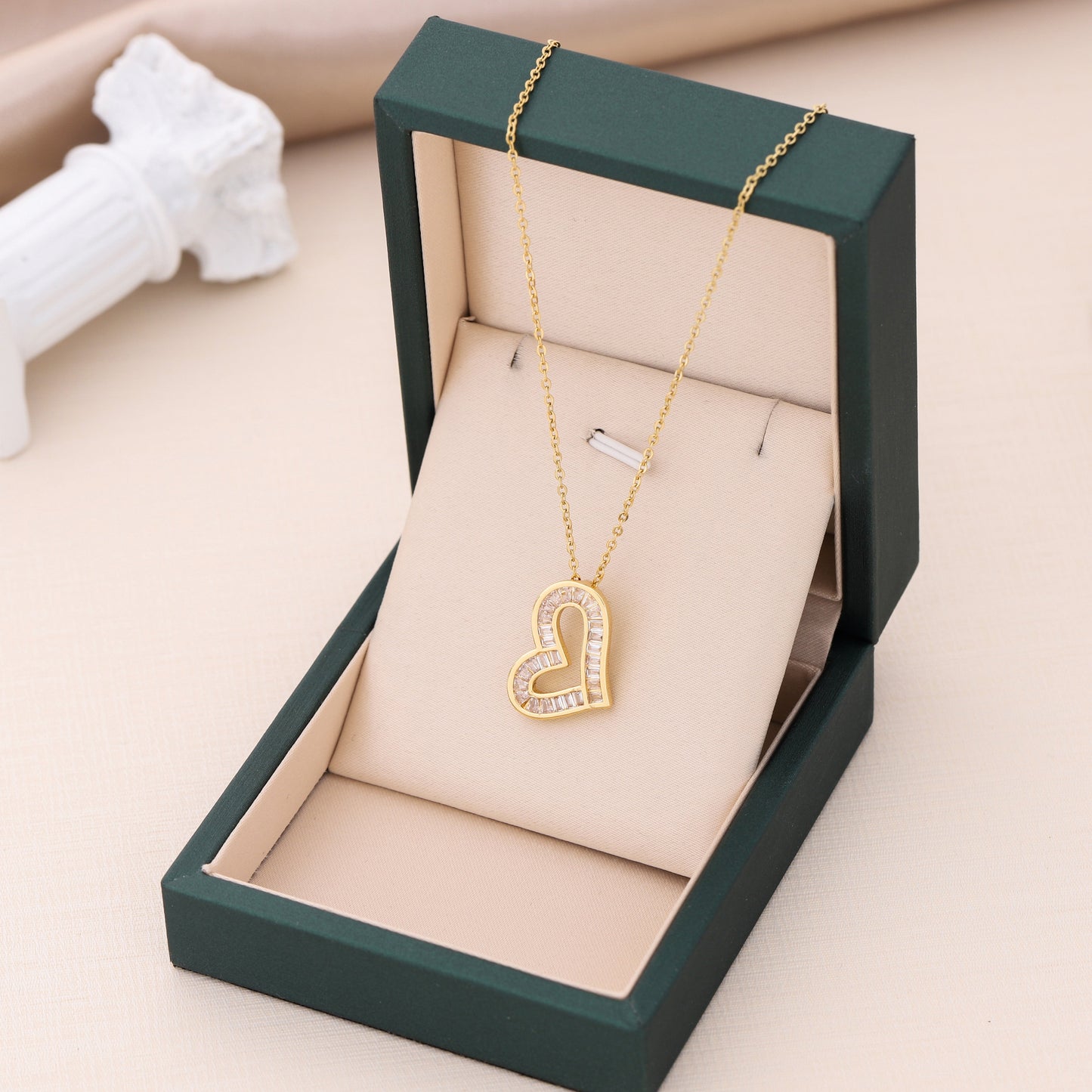 Elegant Classic Style Streetwear Heart Shape Stainless Steel Plating Inlay Zircon 18k Gold Plated Pendant Necklace