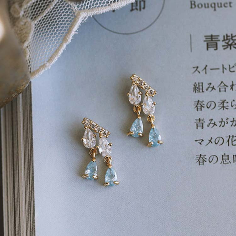 1 Pair Fairy Style Water Droplets Sterling Silver Plating Inlay Rhinestones Drop Earrings