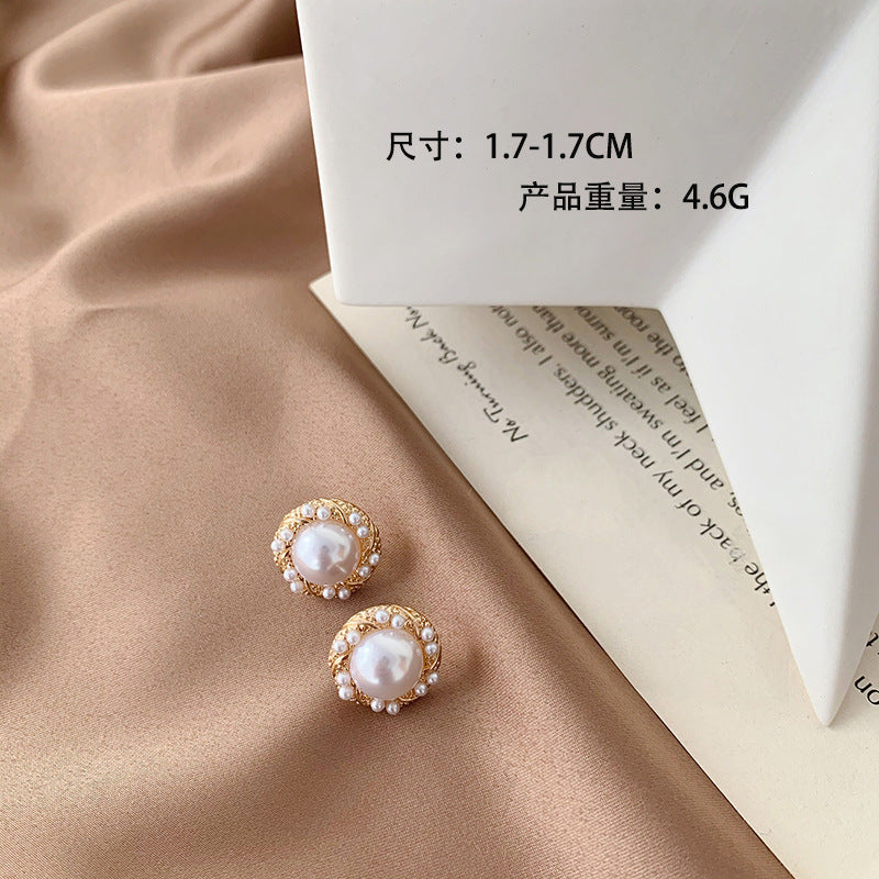 Lady Round Artificial Pearl Alloy Plating Inlay Artificial Gemstones Women's Ear Studs