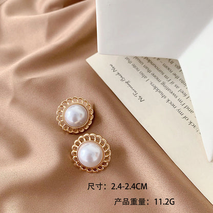 Lady Round Artificial Pearl Alloy Plating Inlay Artificial Gemstones Women's Ear Studs