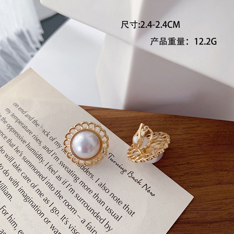 Lady Round Artificial Pearl Alloy Plating Inlay Artificial Gemstones Women's Ear Studs