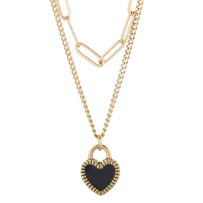 Retro Heart Shape Titanium Steel Layered Chain 18k Gold Plated Layered Necklaces