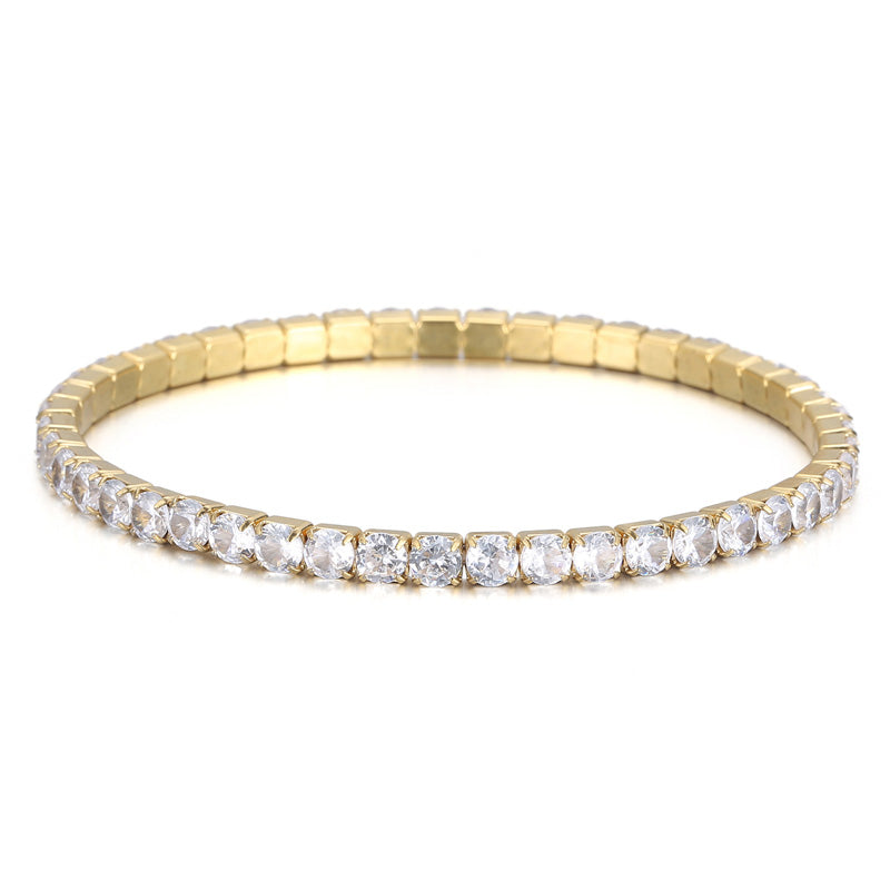 Elegant Solid Color Titanium Steel Plating Inlay Artificial Gemstones 18k Gold Plated Bracelets