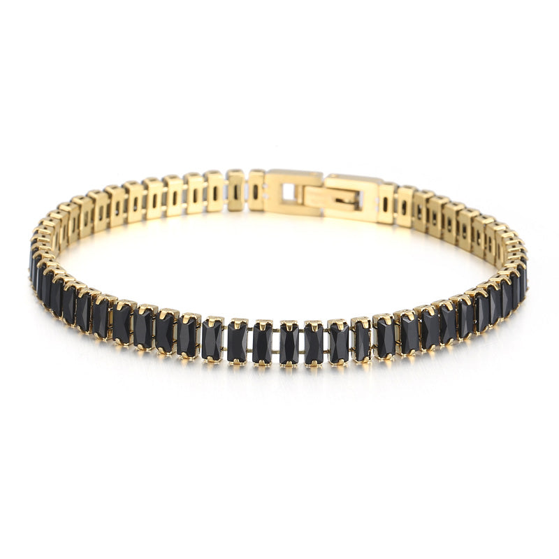 Elegant Solid Color Titanium Steel Plating Inlay Artificial Gemstones 18k Gold Plated Bracelets