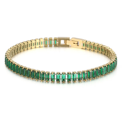 Elegant Solid Color Titanium Steel Plating Inlay Artificial Gemstones 18k Gold Plated Bracelets