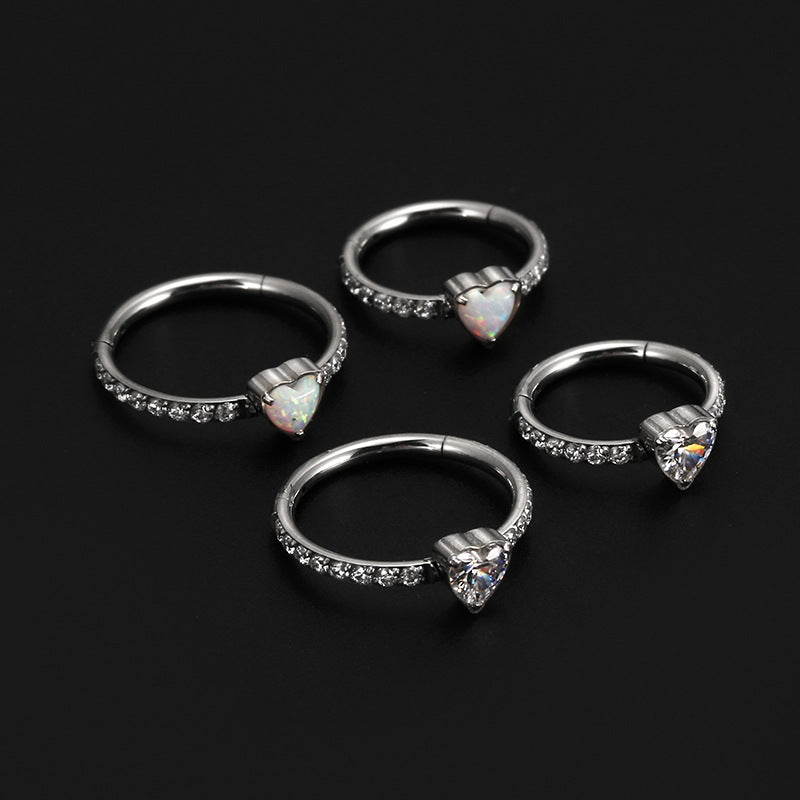 Simple Style Heart Shape Titanium Steel Inlay Zircon Nose Ring