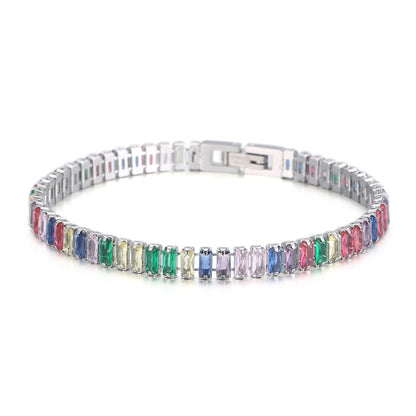 Elegant Solid Color Titanium Steel Plating Inlay Artificial Gemstones 18k Gold Plated Bracelets