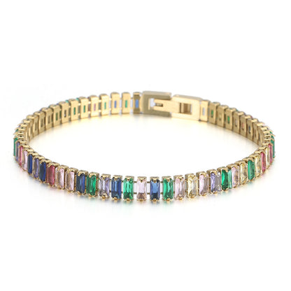 Elegant Solid Color Titanium Steel Plating Inlay Artificial Gemstones 18k Gold Plated Bracelets