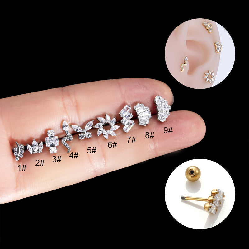 1 Piece Simple Style Snake Stainless Steel Plating Inlay Zircon Ear Studs