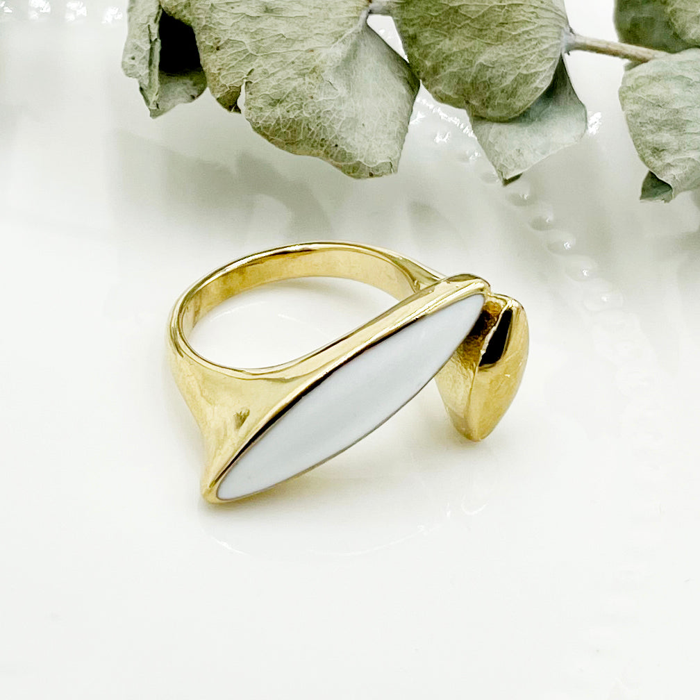 Modern Style Classic Style Irregular Stainless Steel Metal Asymmetrical Enamel Plating Gold Plated Open Ring