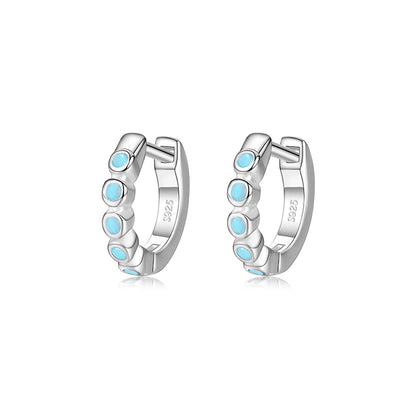 1 Pair Simple Style Round Sterling Silver Plating Inlay Turquoise Zircon 14k Gold Plated Rhodium Plated Hoop Earrings