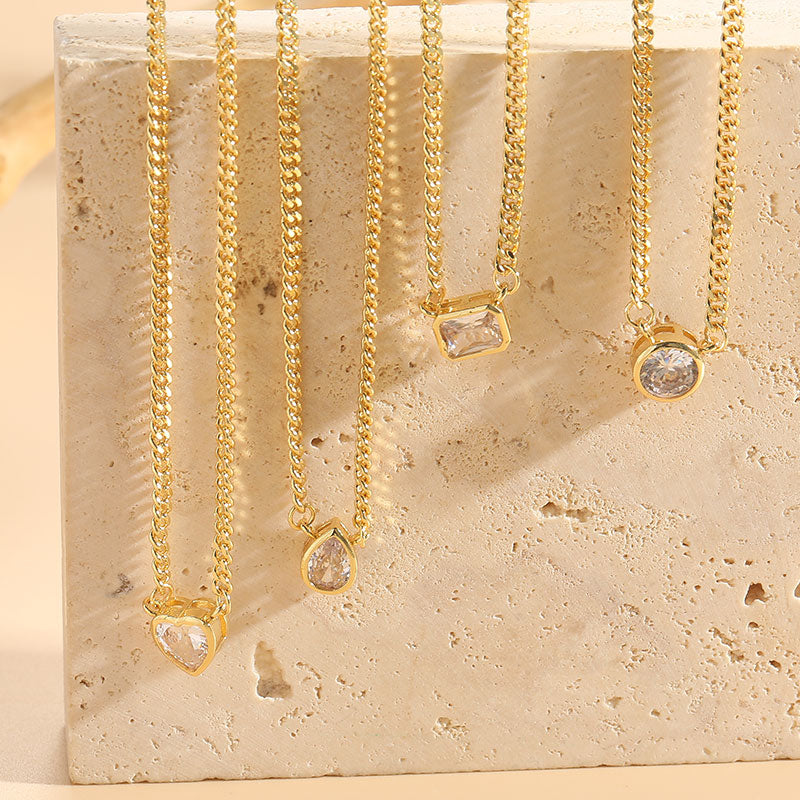 Elegant Artistic Round Water Droplets Heart Shape Copper 14k Gold Plated Zircon Pendant Necklace In Bulk