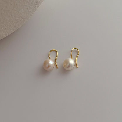 1 Pair Baroque Style Round Freshwater Pearl Copper Gold Plated Earrings