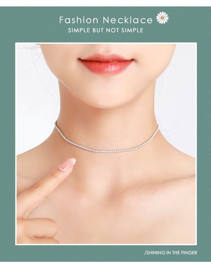 Luxurious Simple Style Round Sterling Silver Plating Inlay Zircon Rhodium Plated Choker