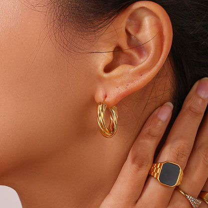 1 Pair Modern Style Simple Style Round Stainless Steel Plating 18k Gold Plated Hoop Earrings