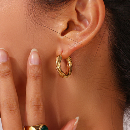 1 Pair Modern Style Simple Style Round Stainless Steel Plating 18k Gold Plated Hoop Earrings