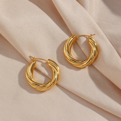 1 Pair Modern Style Simple Style Round Stainless Steel Plating 18k Gold Plated Hoop Earrings