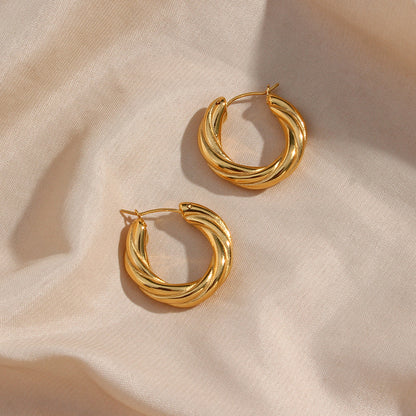 1 Pair Modern Style Simple Style Round Stainless Steel Plating 18k Gold Plated Hoop Earrings