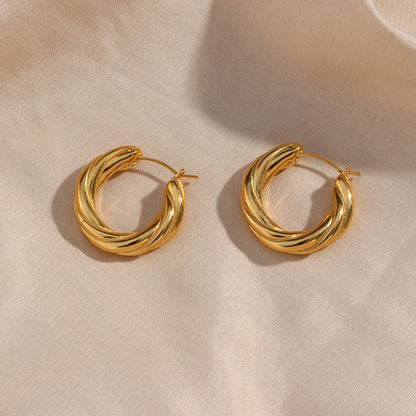 1 Pair Modern Style Simple Style Round Stainless Steel Plating 18k Gold Plated Hoop Earrings