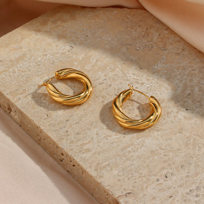 1 Pair Modern Style Simple Style Round Stainless Steel Plating 18k Gold Plated Hoop Earrings