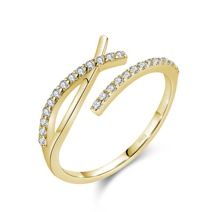 Ins Style Lines Sterling Silver Plating Inlay Zircon 14k Gold Plated Rhodium Plated Open Ring