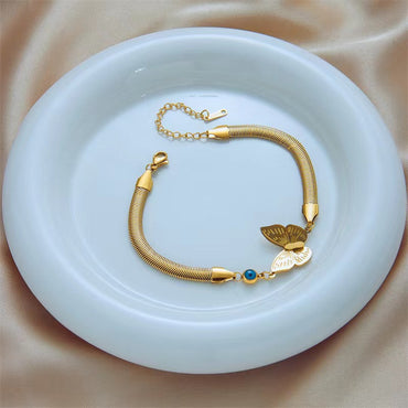 Simple Style Butterfly Titanium Steel Patchwork Inlay Turquoise 18k Gold Plated Bracelets