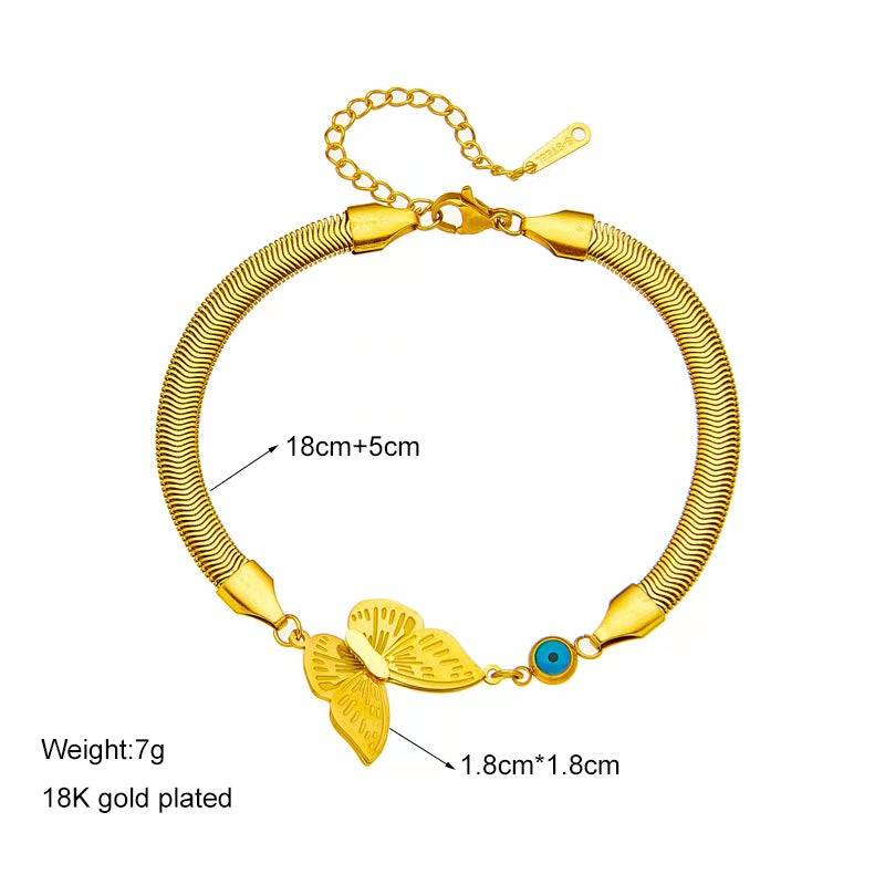 Simple Style Butterfly Titanium Steel Patchwork Inlay Turquoise 18k Gold Plated Bracelets