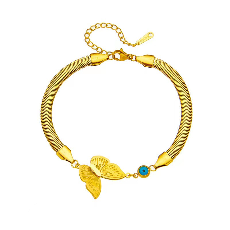 Simple Style Butterfly Titanium Steel Patchwork Inlay Turquoise 18k Gold Plated Bracelets