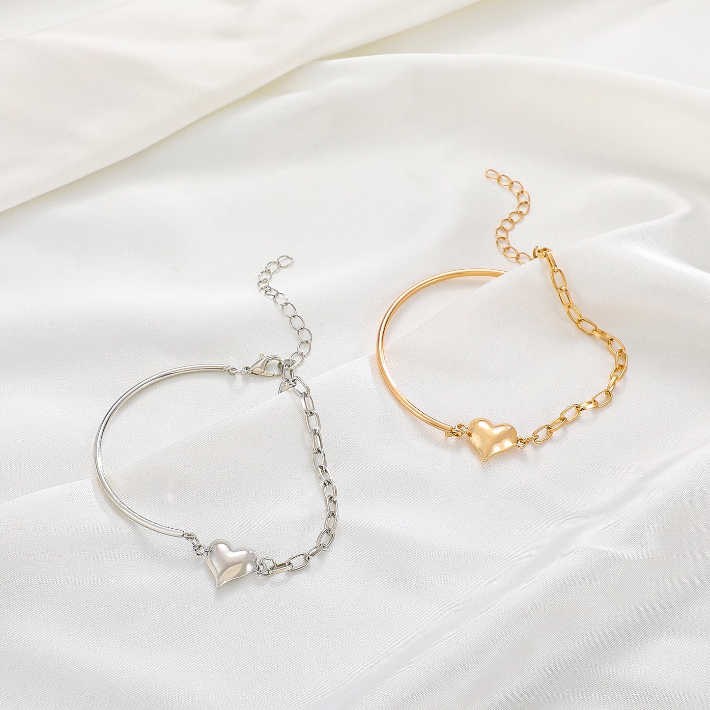 Simple Style Heart Shape 14k Gold Plated Alloy Wholesale Bracelets