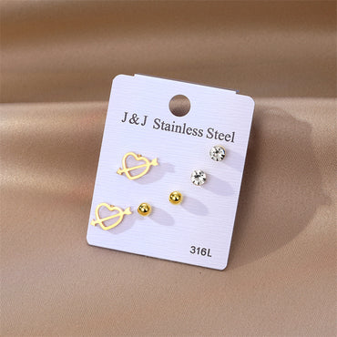 1 Set Elegant Gradient Color Heart Shape Stainless Steel Inlay Zircon Ear Studs