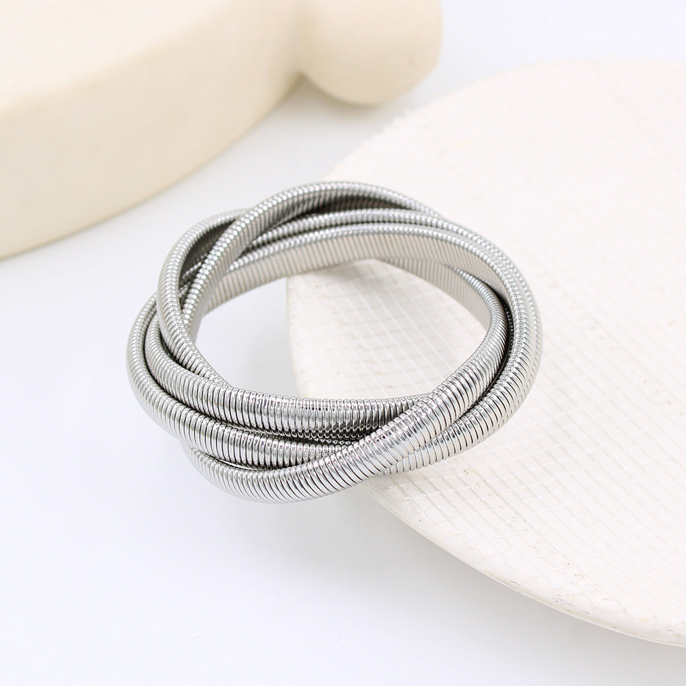 Artistic Stripe Titanium Steel Plating Bangle