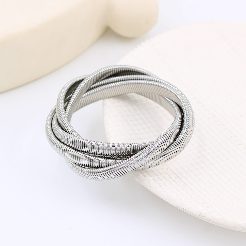 Classic Style Round Solid Color Stainless Steel Plating Bangle