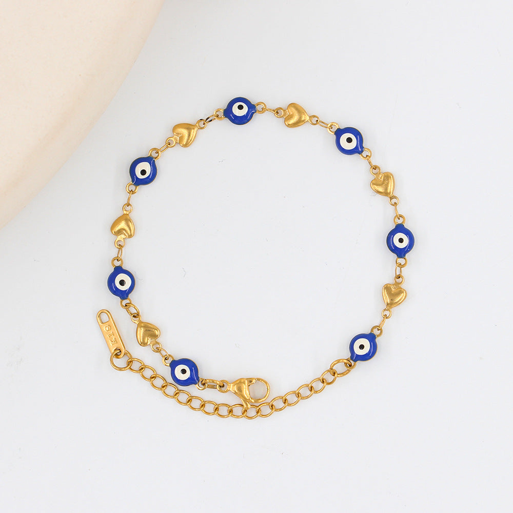 Ethnic Style Heart Shape Eye 304 Stainless Steel 18K Gold Plated Enamel Bracelets In Bulk