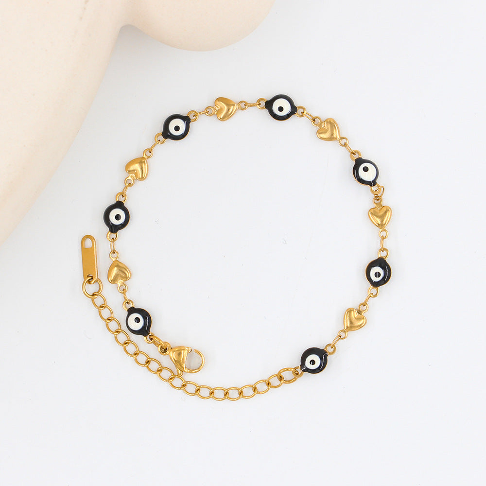 Ethnic Style Heart Shape Eye 304 Stainless Steel 18K Gold Plated Enamel Bracelets In Bulk