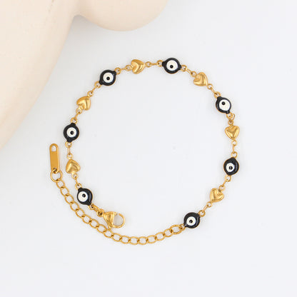 Ethnic Style Heart Shape Eye 304 Stainless Steel 18K Gold Plated Enamel Bracelets In Bulk