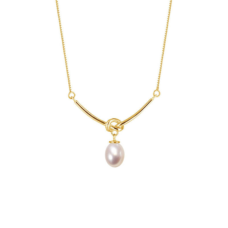 Elegant Geometric Freshwater Pearl Sterling Silver Pendant Necklace