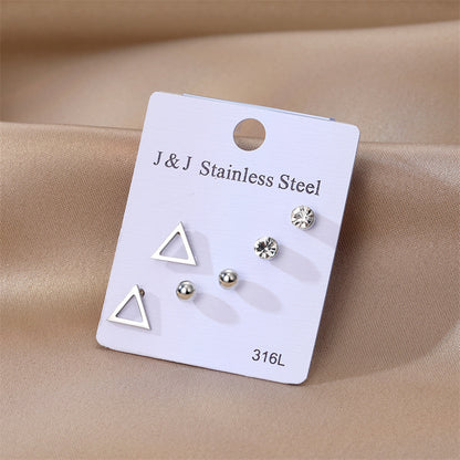 1 Set Elegant Triangle Stainless Steel Inlay Zircon Ear Studs