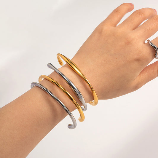 Simple Style Solid Color Stainless Steel Plating 18k Gold Plated Cuff Bracelets
