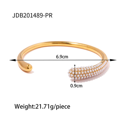 Elegant Circle Stainless Steel Inlay Rhinestones 18k Gold Plated Bangle