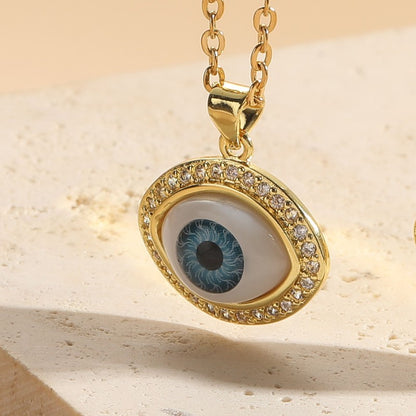 Modern Style Artistic Devil's Eye Titanium Steel Plating Inlay Zircon 14k Gold Plated Pendant Necklace