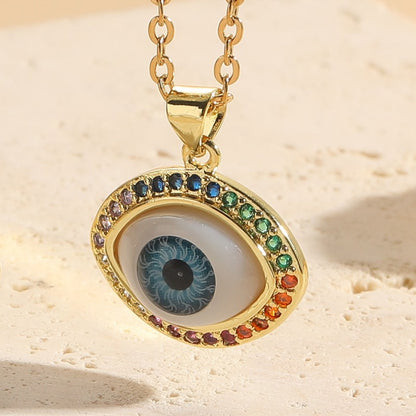 Modern Style Artistic Devil's Eye Titanium Steel Plating Inlay Zircon 14k Gold Plated Pendant Necklace