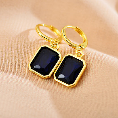 Retro Rectangle Metal Inlay Zircon Women's Drop Earrings