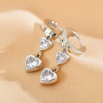 1 Pair Simple Style Heart Shape Copper Inlay Zircon Drop Earrings