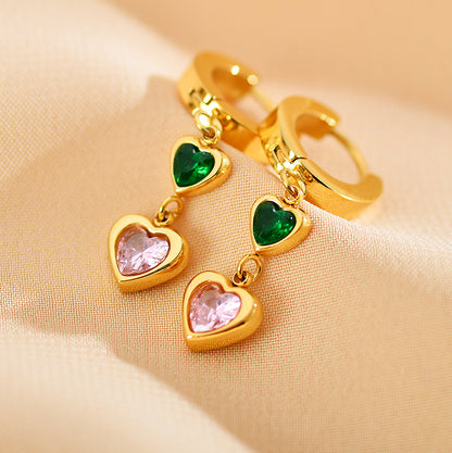 1 Pair Simple Style Heart Shape Plating Inlay Stainless Steel Zircon Drop Earrings