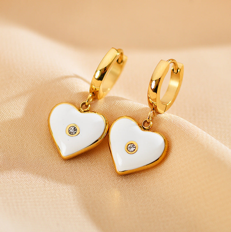 1 Pair Elegant Glam Heart Shape Plating Inlay Stainless Steel Zircon Drop Earrings